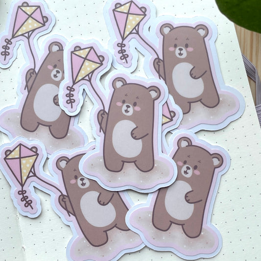 Vinyl Sticker - Bear Playing With Beach Kite | Bears At The Beach