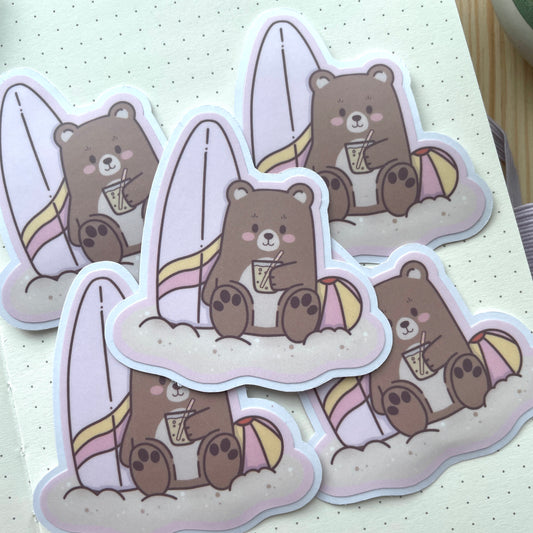 Vinyl Sticker - Bear With Surfboard | Bears At The Beach
