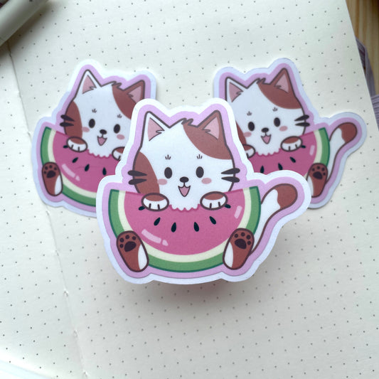 Vinyl Sticker - Cat Eating Watermelon