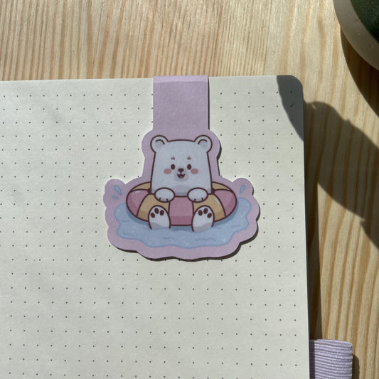 Magnetic Bookmark - Bear swimming with floaty | Bears At The Beach