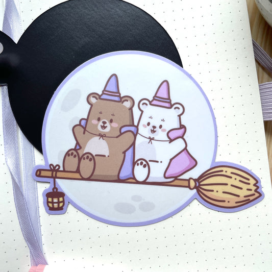 Magnet - Bears Flying On Broom | Witchy Bears