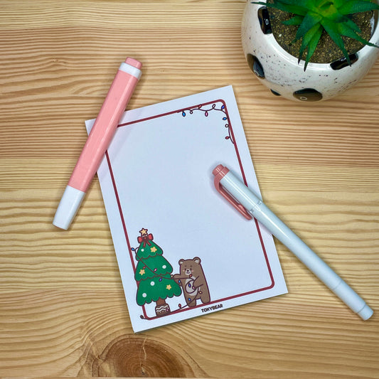 A6 Notepad - Bear Hanging Christmas Lights | A Cosy Christmas