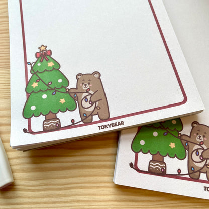 A6 Notepad - Bear Hanging Christmas Lights | A Cosy Christmas