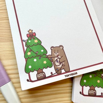 A6 Notepad - Bear Hanging Christmas Lights | A Cosy Christmas
