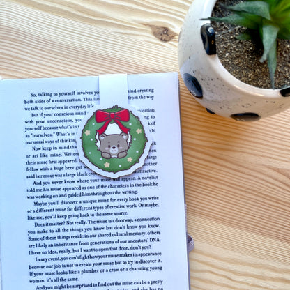 Magnetic Bookmark - Cute Bear In Wreath | A Cosy Christmas