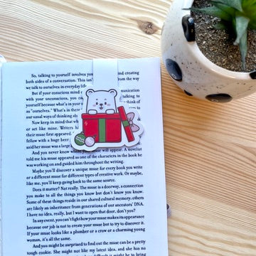 Magnetic Bookmark - Bear Popping Out Of Christmas Present | A Cosy Christmas