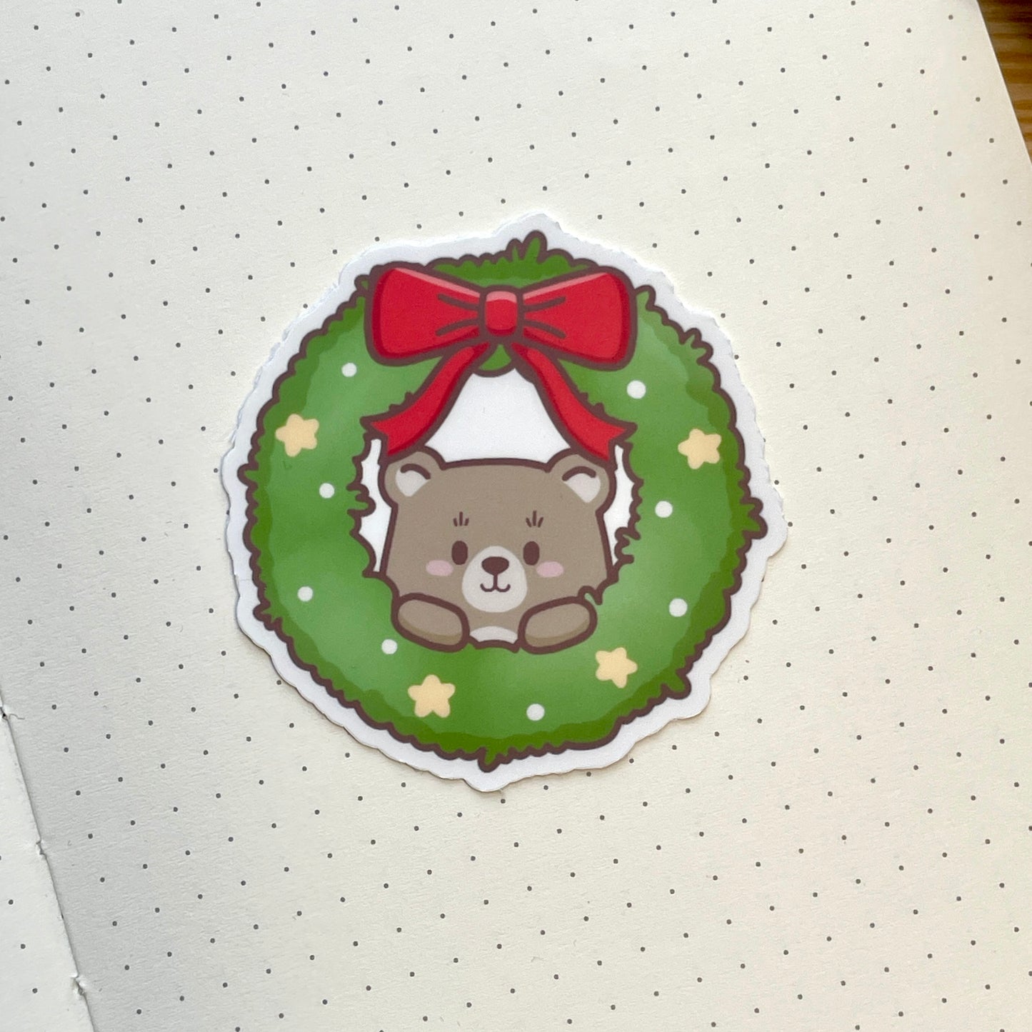 Vinyl Sticker - Cute Bear In Wreath | A Cosy Christmas