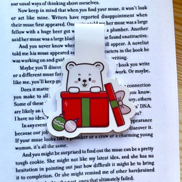 Magnetic Bookmark - Bear Popping Out Of Christmas Present | A Cosy Christmas