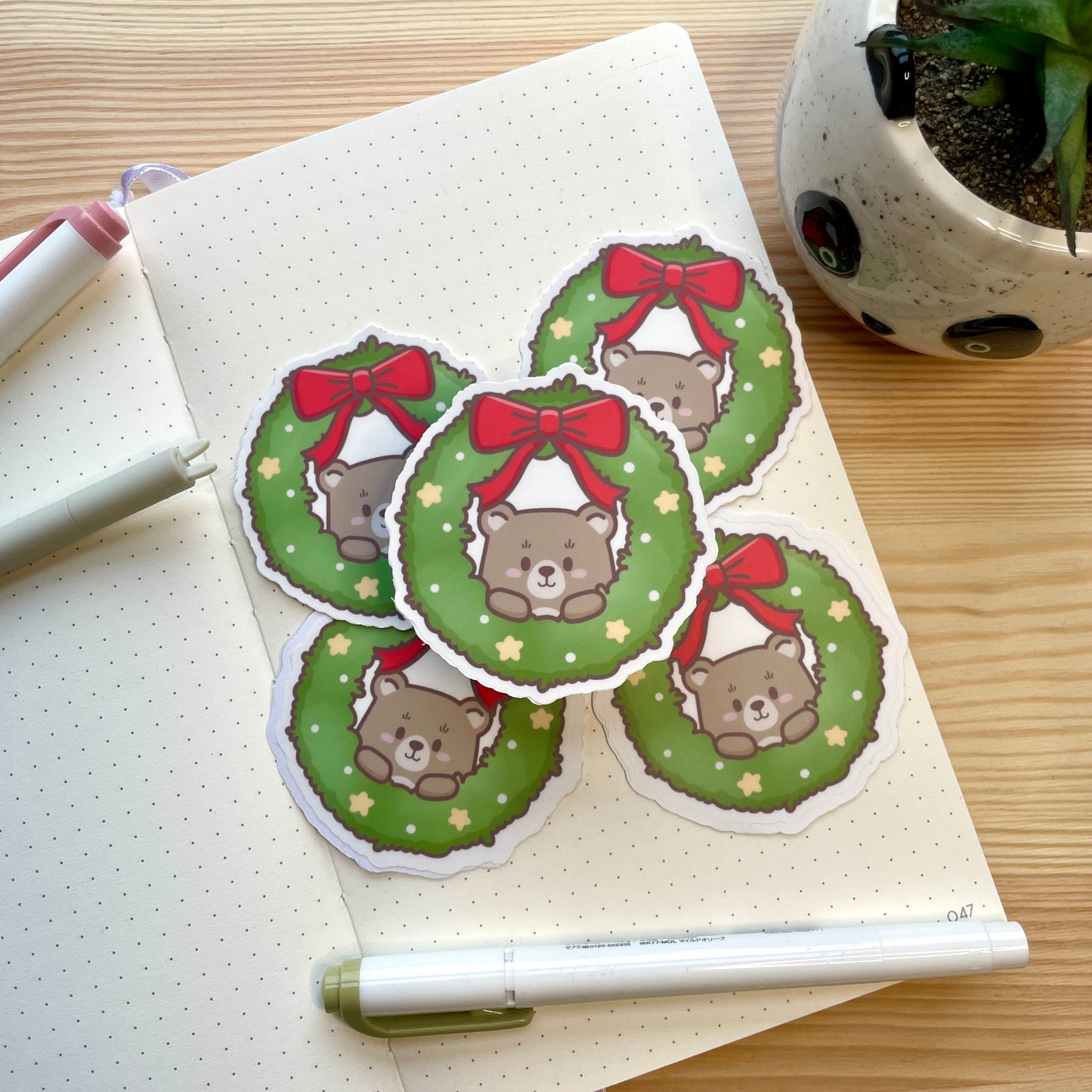 Vinyl Sticker - Cute Bear In Wreath | A Cosy Christmas