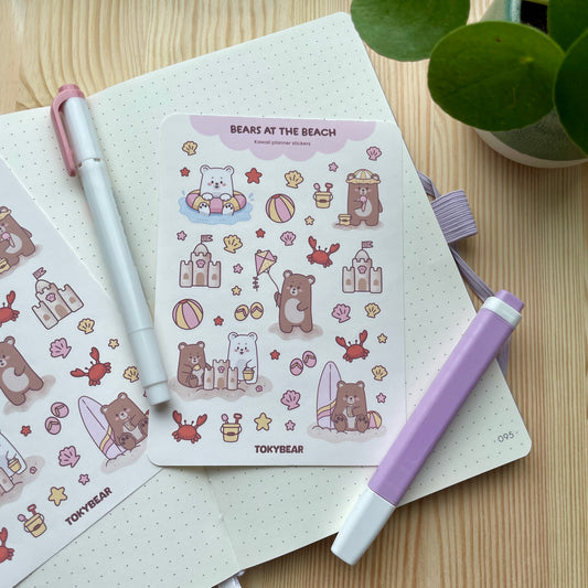 Planner Sticker Sheet – A Sunny Beach Day | Bears At The Beach