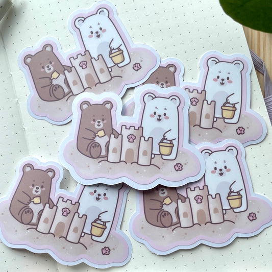Vinyl Sticker - Bears Building Sandcastle | Bears At The Beach