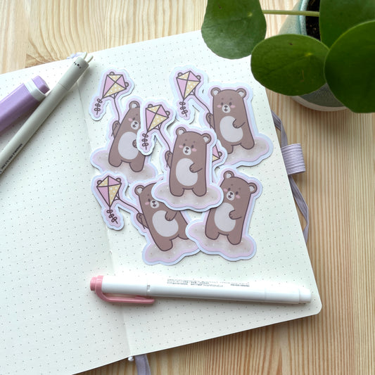Vinyl Sticker - Bear Playing With Beach Kite | Bears At The Beach
