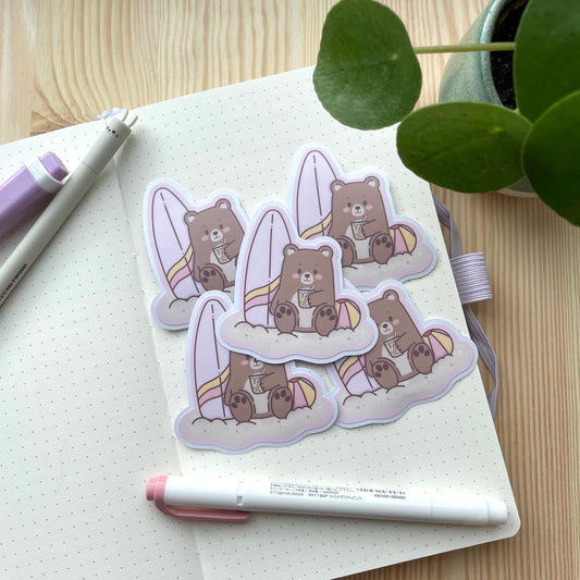 Vinyl Sticker - Bear With Surfboard | Bears At The Beach