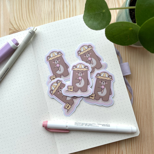Vinyl Sticker - Bear Eating Ice Cream At The Beach | Bears At The Beach