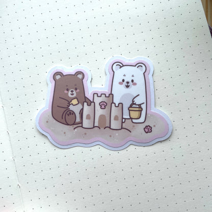 Vinyl Sticker - Bears Building Sandcastle | Bears At The Beach