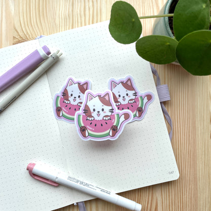 Vinyl Sticker - Cat Eating Watermelon