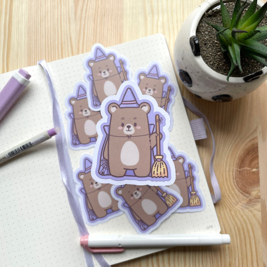 Vinyl Sticker - Bear With Broom | Witchy Bears