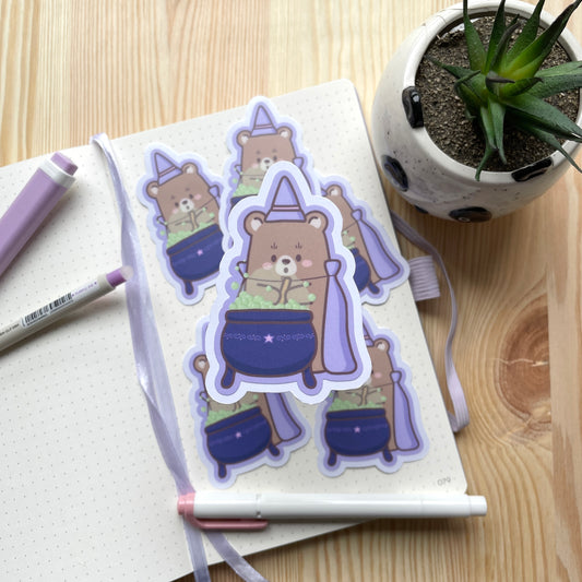 Vinyl Sticker - Bear Stirring In Cauldron | Witchy Bears