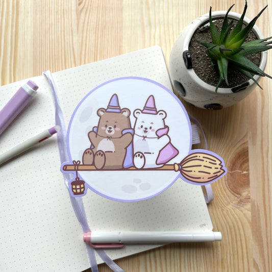 Magnet - Bears Flying On Broom | Witchy Bears